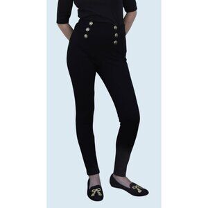 ZARA Sailor Button Black Slim Leg Ponte Pants Size Medium